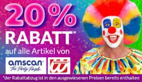 20% Rabatt auf alle Artikel von Amscan und Widmann