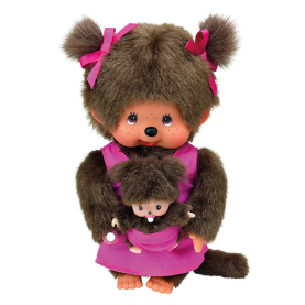 Plüsch Monchhichi Mutter mit Baby, 20cm groß, niedliche Gesichter und kuschliges Material.