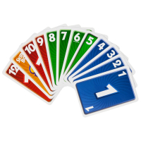 Kartenspiel Skip-Bo mit bunten Karten und Spielanleitung