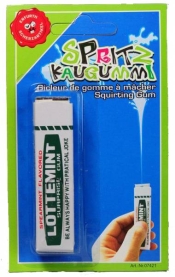 Rosa Spritzkaugummi - Scherzartikel in Form von Kaugummi mit Spritzfunktion für lustige Streiche.