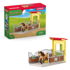 Schleich Farm World Set - Ponybox mit Islandpferd, detailgetreue Spielfigur aus Kunststoff mit passendem Zubehör.