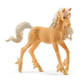 Blaues Einhorn-Figur aus der Schleich-Bayala-Serie mit Sonnenstein-Design.