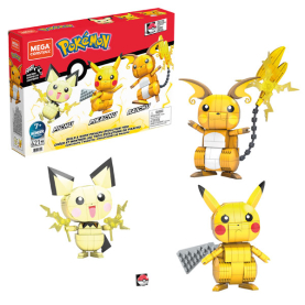 Mega Construx Pokémon Figurentrio (10cm) mit detailreicher Gestaltung und realistischem Design.