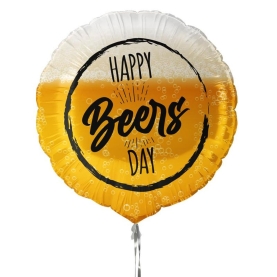 Bierfass-Folienballon zur Feier eines Geburtstages in Form eines Bierfasses mit Schriftzug Happy Beers Day.