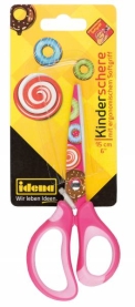 Rosa Softschere mit Donut-Motiv, ideal für Schule und Büro.