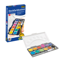 12er Deckfarbkasten mit 1 Tube Deckweiß in bunten...