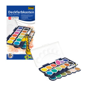 24er Deckfarbkasten mit 1 Tube Deckweiß, ideal für kreative Malprojekte.
