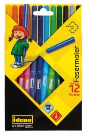 12er Set Idena Fasermaler mit einer Strichstärke von 2 mm in verschiedenen Farben.