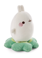 Plüschiger Molang-Hase auf einem Kleeblatt, 12 cm groß.