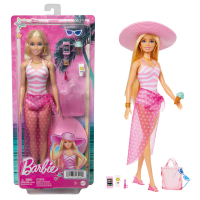 Barbie Strandtag Puppe in buntem Badeanzug und Sonnenhut,...