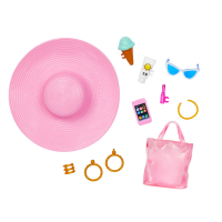 Barbie Strandtag Puppe in buntem Badeanzug und Sonnenhut, mit Accessoires wie Sonnenbrille und Strandtasche