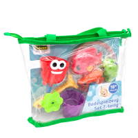 Buntes 7-teiliges Badespielzeug-Set für Kinder mit verschiedenen Tieren und Formen.