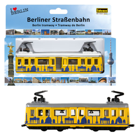 Idena – Tramway De Berlin – Maquette Jaune Motif Berlin – Métal, Pneus Caoutchouc – Portes Mobiles – 13,5 X 19 X 5 Cm
