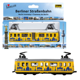 Miniatur-Straßenbahnmodell Berlin in 15cm Größe mit Rückzugmotor.