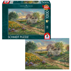 Puzzle mit Sonnenblumenfelder Motiv, 1000 Teile.