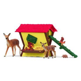 Grosses Spielset Fütterung der Waldtiere von Schleich mit verschiedenen Tierfiguren und Zubehör.