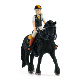 Braunes Schleich Pferd mit blondem Mädchenreiter und Blumenkrone.
