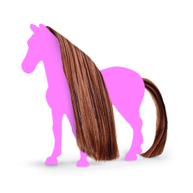 Figurines of three brown horses with flowing manes and glittery grooming accessories.