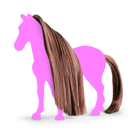 Braunes Schleich Spielzeug-Pferd mit blonden Haaren und Beauty Accessoires.