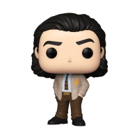 Grünes Pop! Marvel Loki Figur mit goldenem Helm und grüner Kleidung.