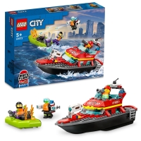 Rotes LEGO City Feuerwehrboot mit beweglichen...