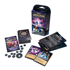 Disney Lorcana Aufstieg Starter Deck Amethyst mit exklusiven Karten und Sammelmappe.