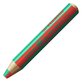 Dunkelgrüner Woody 3in1 Duo Buntstift von Stabilo mit roter Spitze und integriertem Farbverlauf.