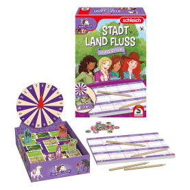 Holz Logikspiel Schleich Stadt Land Fluss Pferde mit verschiedenen Spielfiguren in einem handgefertigten Set.