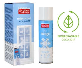 Weißes Schneespray 150ml mit 8 verschiedenen Schablonen für kreative Winterdekorationen.