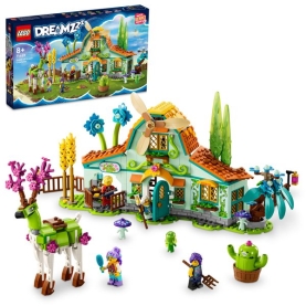 Buntes LEGO Dreamzzz Stall der Traumwesen Spielset mit verschiedenen Tierfiguren und Zubehörteilen.