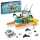 Rotes LEGO Friends Seerettungsboot mit drehbarem Propeller und pinkem Segel.