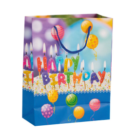 Geschenktüte aus FSC-Mix-Papier, Motiv: Geburtstag, Maße: 23x18x8cm.