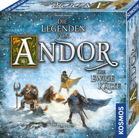 Fantasy-Brettspiel Die Legenden von Andor: Die Ewige Kälte mit winterlichem Artwork und spannendem Spielverlauf.
