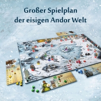 Fantasy-Brettspiel Die Legenden von Andor: Die Ewige Kälte mit winterlichem Artwork und spannendem Spielverlauf