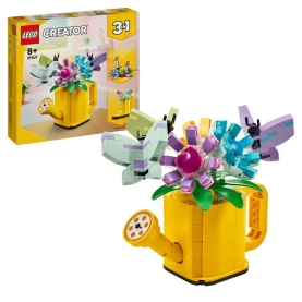 Lego Creator Gießkanne mit Blumen in bunten Farben und detailgetreuer Gestaltung.