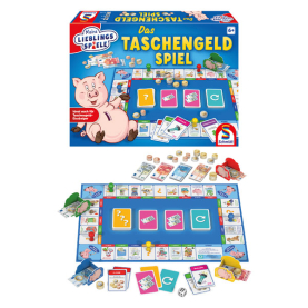 Mini Geldbeutel-Spiel aus Holz in bunten Farben mit Spielanleitung und praktischem Aufbewahrungsbeutel.