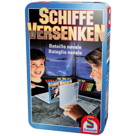 Metallbox des Klassikers Schiffe Versenken mit nostalgischem Design und hochwertiger Verarbeitung.