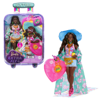Barbie Extra Fly Barbie am Strand, gekleidet in buntem...