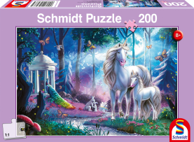 Puzzle mit Einhornstute und Fohlen, 200 Teile, detailreiches Motiv für Liebhaber von Fantasy und Pferden.