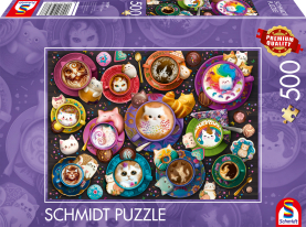 Buntes Puzzle mit süßem Kätzchen-Motiv und 500 Teilen.