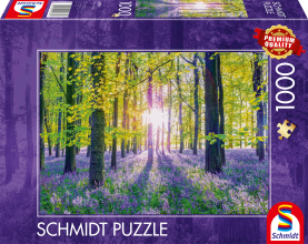 Buntes Puzzle mit zarten Glockenblumen im Waldmotiv.