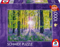 Buntes Puzzle mit zarten Glockenblumen im Waldmotiv.