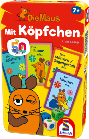 Lernspiel Die Maus mit Köpfchen mit Spielfiguren und Würfel.