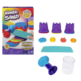 Buntes Kinetic Sand Set mit 383g in Regenbogenfarben für kreativen Spielspaß.