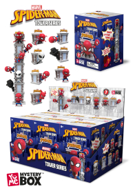 Rote Spider-Man Überraschungsbox mit 8cm Höhe und Tower Serie Design.