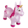 Rosa Hüpfpferd Einhorn aus Plüsch mit Sternenmuster und Griffen für kinderleichten Spaß.