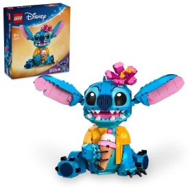LEGO Disney Classic Stitch Bausteine Set mit Figuren von Stitch, Lilo und einem Blumenstrauß.