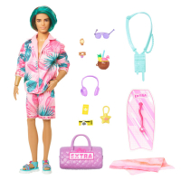 Blaue Badeshorts für Männer mit buntem Print und elastischem Bund.