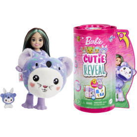 Barbie Cutie Reveal Chelsea Puppe in Koala-Outfit mit süßen Ohren und niedlichem Design.