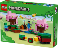 Baukasten Lego Minecraft: Der Kirschblütengarten mit detailreichen Blöcken und Spielfiguren.